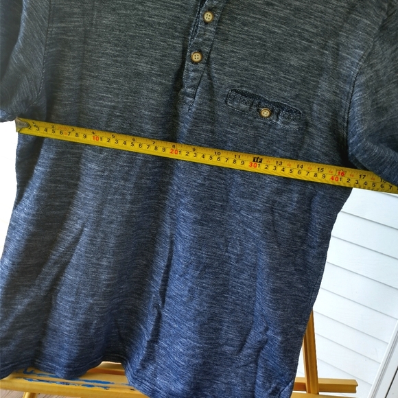 Knit Heritage Blue-Grey Collarless Button Up with Chest Pocket Size M - Picture 4 of 5